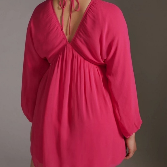 Anthropologie Let Me Be Forever That Girl Sheer Flowy Mini Dress - Hot Pink - M - Picture 2 of 13